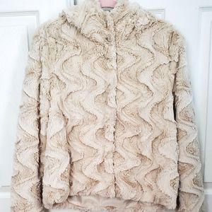 Faux fur cream hooded jacket